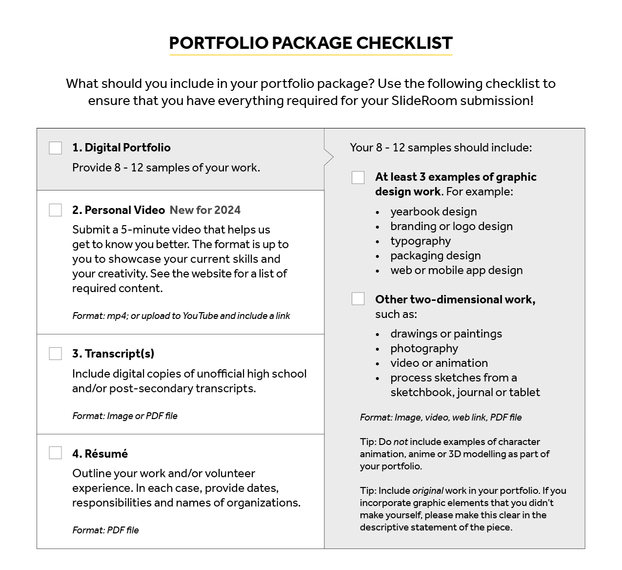 GDMA Portfolio Package Checklist