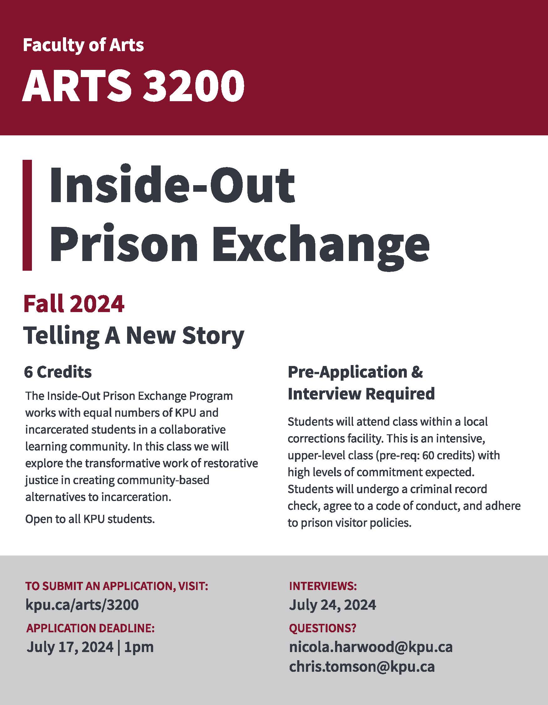 Arts 3200 Inside-Out Prison Exchange Poster