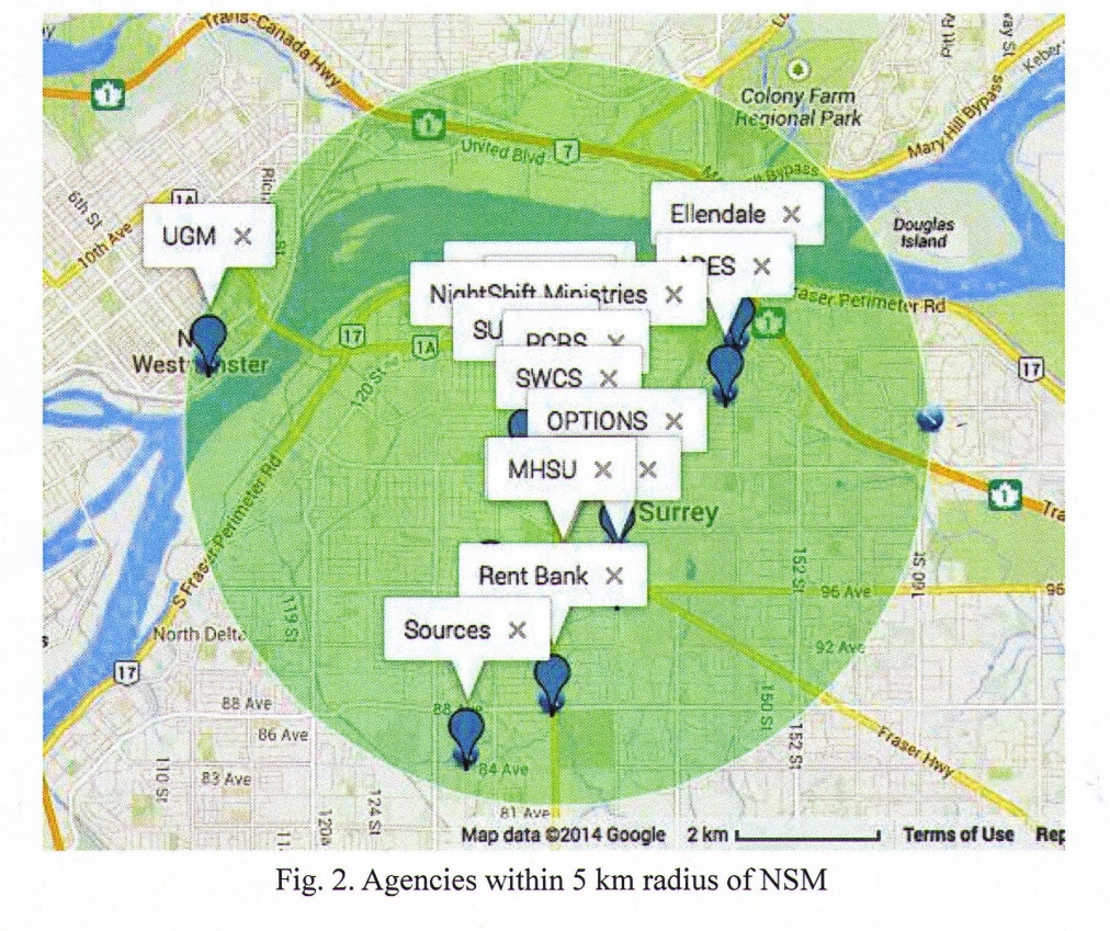 Fig. 2. Agencies within 5km radius of NSM