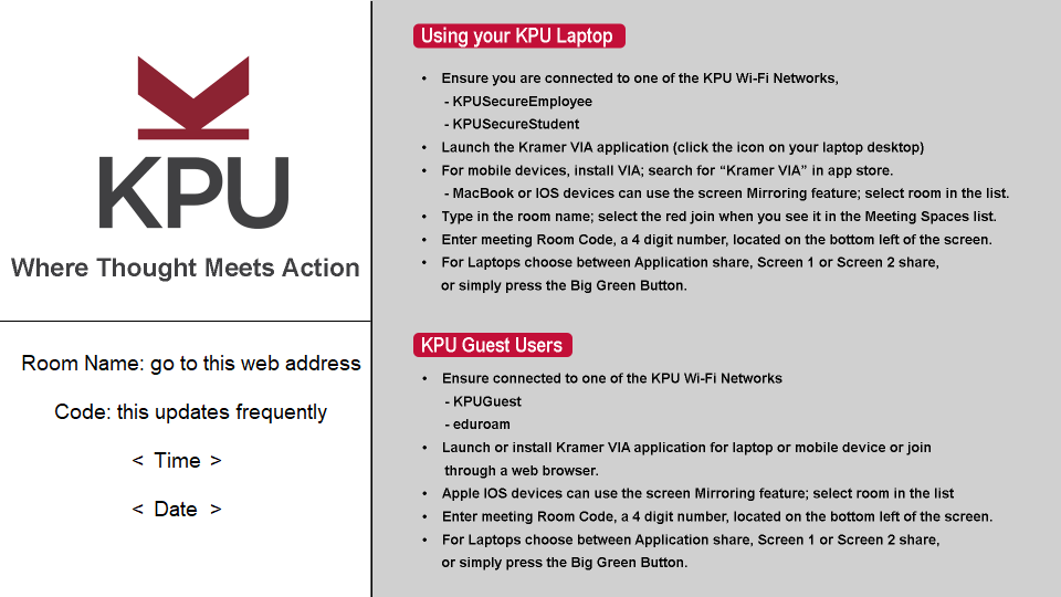 KPU Classroom Wireless Instructions