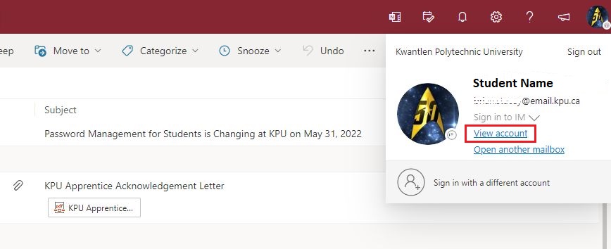 Student Email - View Account
