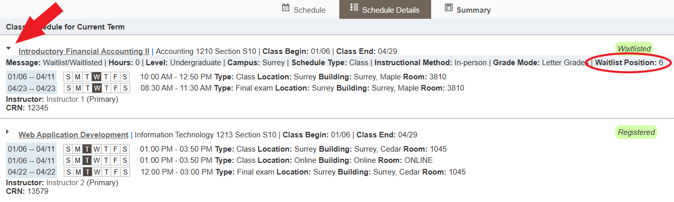 Waitlist Position