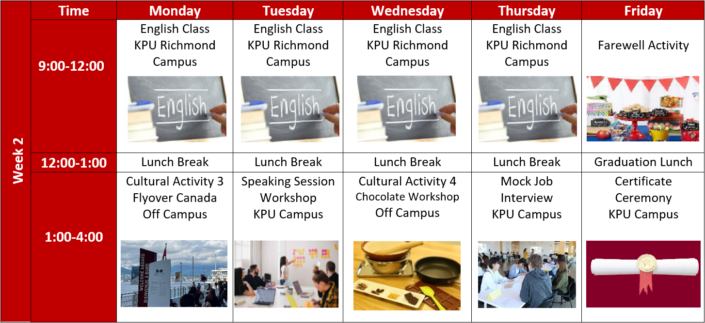 Customized Short-term Program (Sample Schedule) Week 2