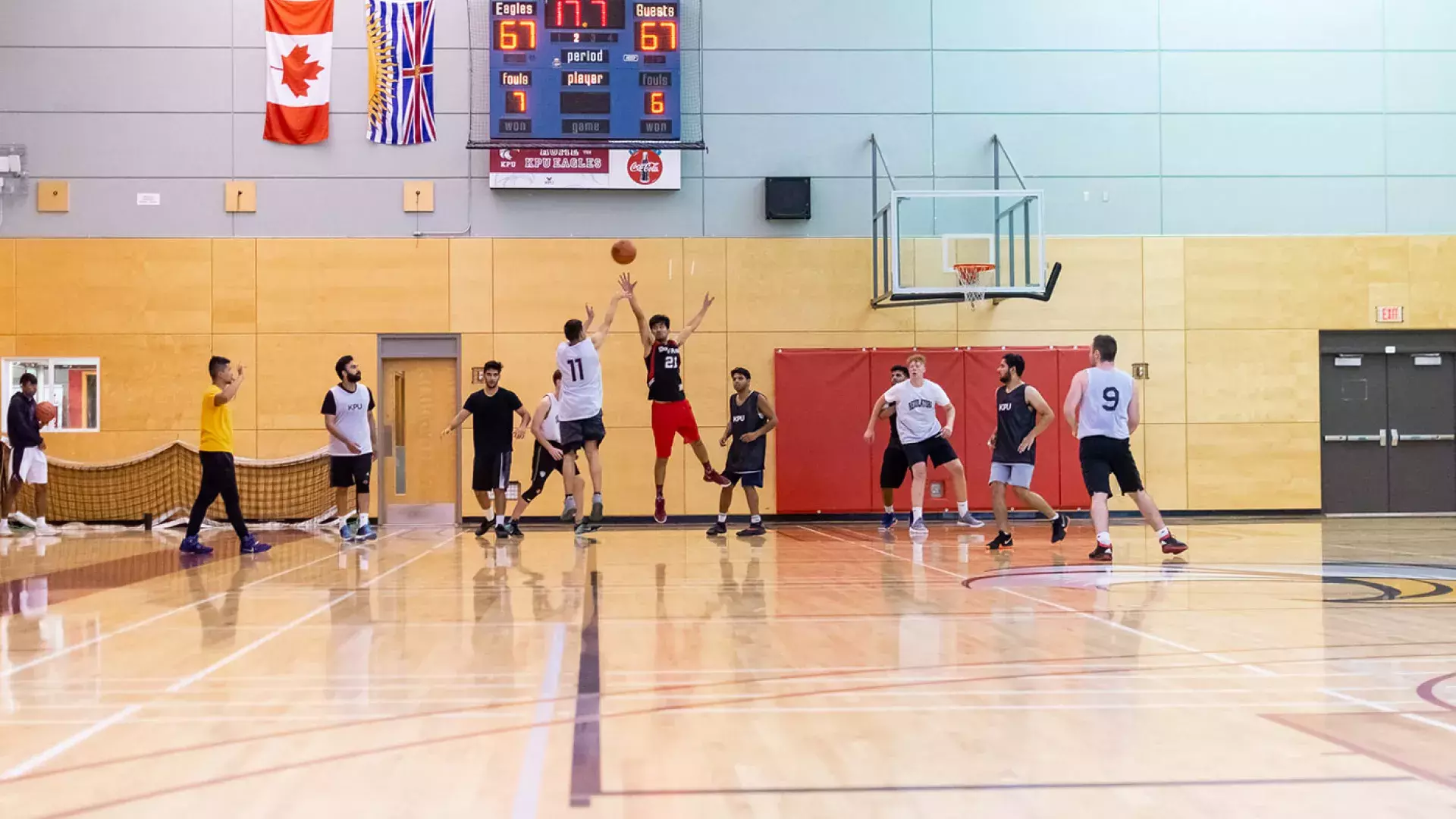 Students playing basketball