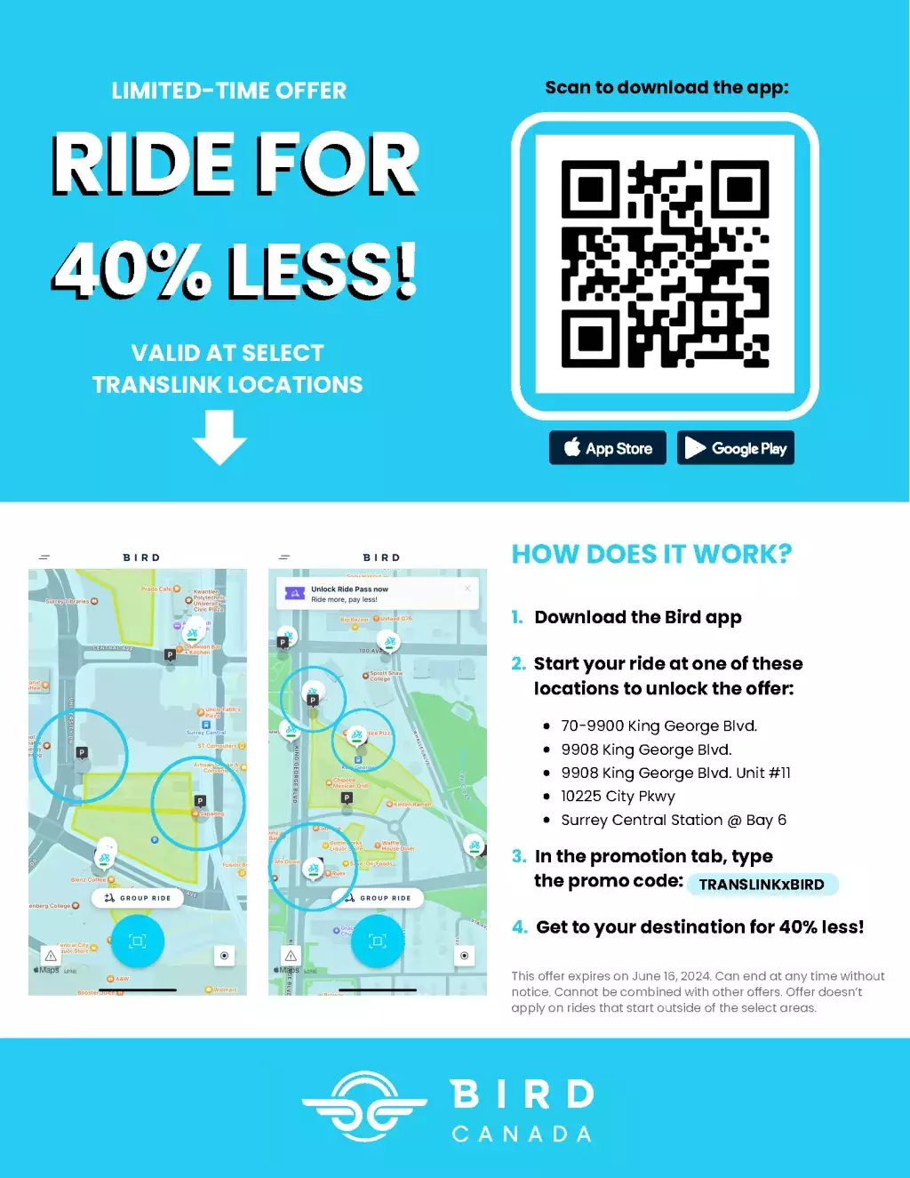 Ride for 40% less with Bird