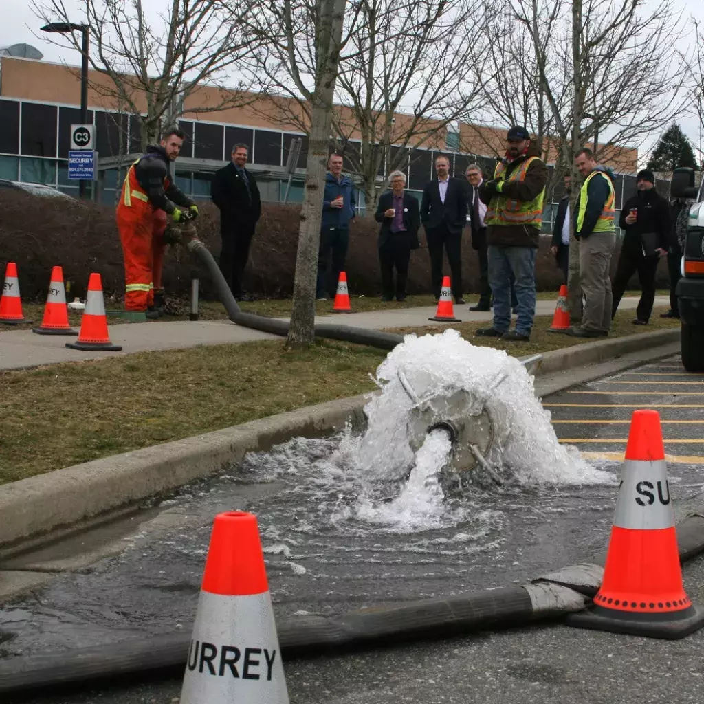 The Introduction to Public Works launch at KPU Tech included a fire hydrant flushing demonstration