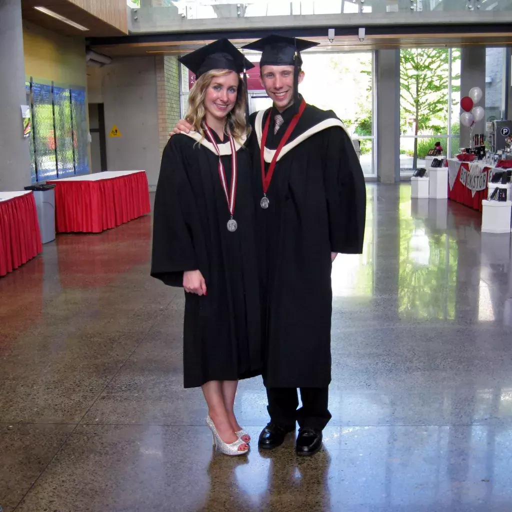 Dean’s Medal recipient Andrea Danyluk with George C. Wootton awardee David Dryden at KPU Surrey.